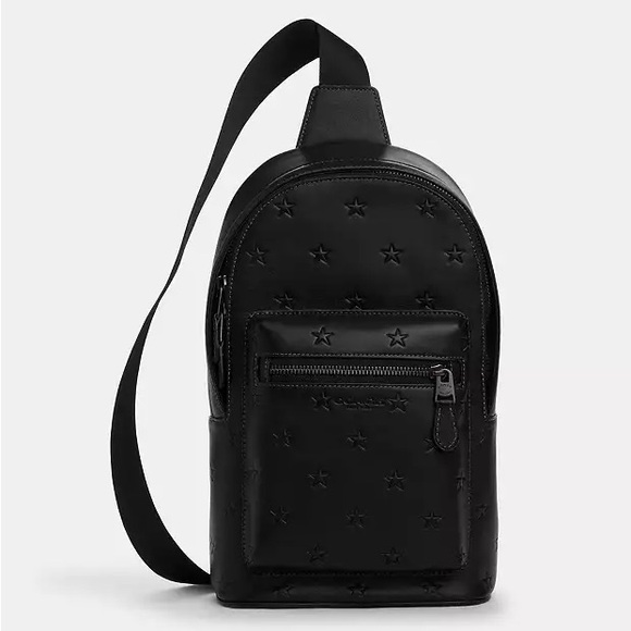 Coach West Pack Bag with Star Print Smooth Calf Leather in Gunmetal/Black NWT - Picture 14 of 16